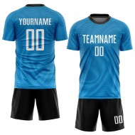 Maillot de football personnalisé bleu clair, blanc et noir, sublimation Maillot de football personnalisé bleu clair, blanc et noir, sublimation