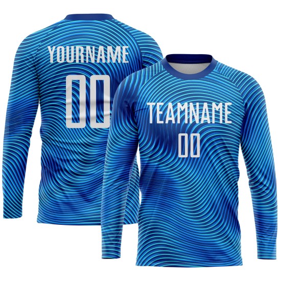 Maillot de football personnalisé bleu clair, blanc et bleu roi, sublimation Maillot de football personnalisé bleu clair, blanc et bleu roi, sublimation