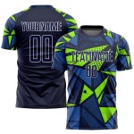 Maillot de football personnalisé bleu marine/vert fluo par sublimation Maillot de football personnalisé bleu marine/vert fluo par sublimation