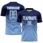 Maillot de football personnalisé bleu marine clair et blanc par sublimation Maillot de football personnalisé bleu marine clair et blanc par sublimation