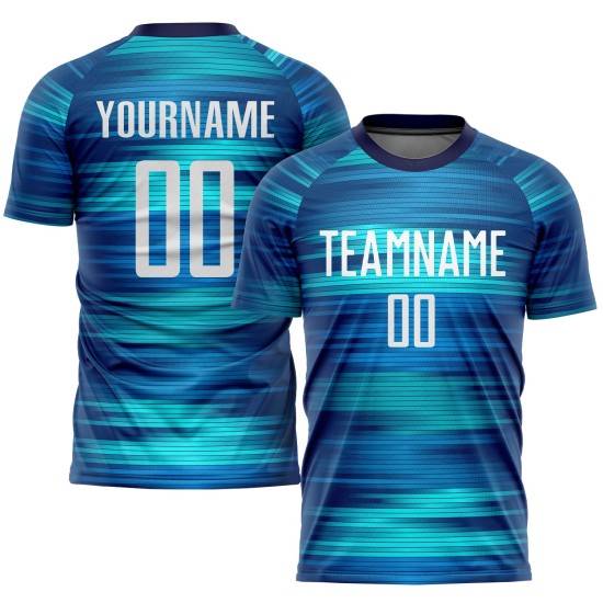 Maillot de football personnalisé bleu clair, blanc et noir, sublimation Maillot de football personnalisé bleu clair, blanc et noir, sublimation