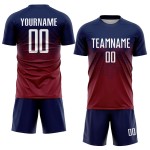 Maillot de football personnalisé à sublimation bleu marine, blanc et cramoisi Maillot de football personnalisé à sublimation bleu marine, blanc et cramoisi