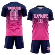 Maillot de football personnalisé bleu marine rose et blanc par sublimation Maillot de football personnalisé bleu marine rose et blanc par sublimation
