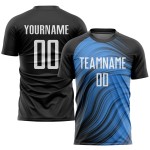 Maillot de football personnalisé bleu clair, blanc et noir, sublimation Maillot de football personnalisé bleu clair, blanc et noir, sublimation