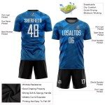 Maillot de football personnalisé bleu clair, blanc et noir, sublimation Maillot de football personnalisé bleu clair, blanc et noir, sublimation