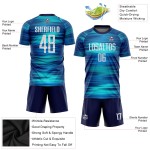 Maillot de football personnalisé bleu clair, blanc et noir, sublimation Maillot de football personnalisé bleu clair, blanc et noir, sublimation