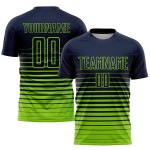 Maillot de football personnalisé à rayures vert fluo bleu marine, imprimé par sublimation Maillot de football personnalisé à rayures vert fluo bleu marine, imprimé par sublimation