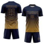 Maillot de football personnalisé à rayures bleu marine et or vieilli, imprimé par sublimation Maillot de football personnalisé à rayures bleu marine et or vieilli, imprimé par sublimation