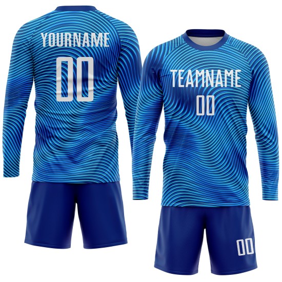 Maillot de football personnalisé bleu clair, blanc et bleu roi, sublimation Maillot de football personnalisé bleu clair, blanc et bleu roi, sublimation
