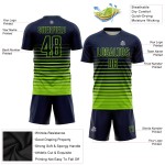 Maillot de football personnalisé à rayures vert fluo bleu marine, imprimé par sublimation Maillot de football personnalisé à rayures vert fluo bleu marine, imprimé par sublimation