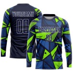 Maillot de football personnalisé bleu marine/vert fluo par sublimation Maillot de football personnalisé bleu marine/vert fluo par sublimation
