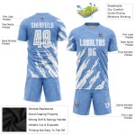 Maillot de football personnalisé bleu clair et blanc par sublimation Maillot de football personnalisé bleu clair et blanc par sublimation